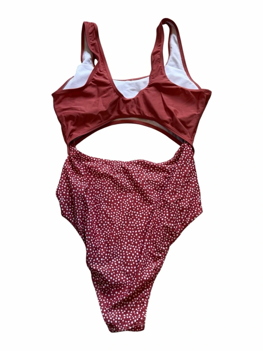 Women's One-Piece Cutout Swimsuit in Deep Red and White Polka Dot